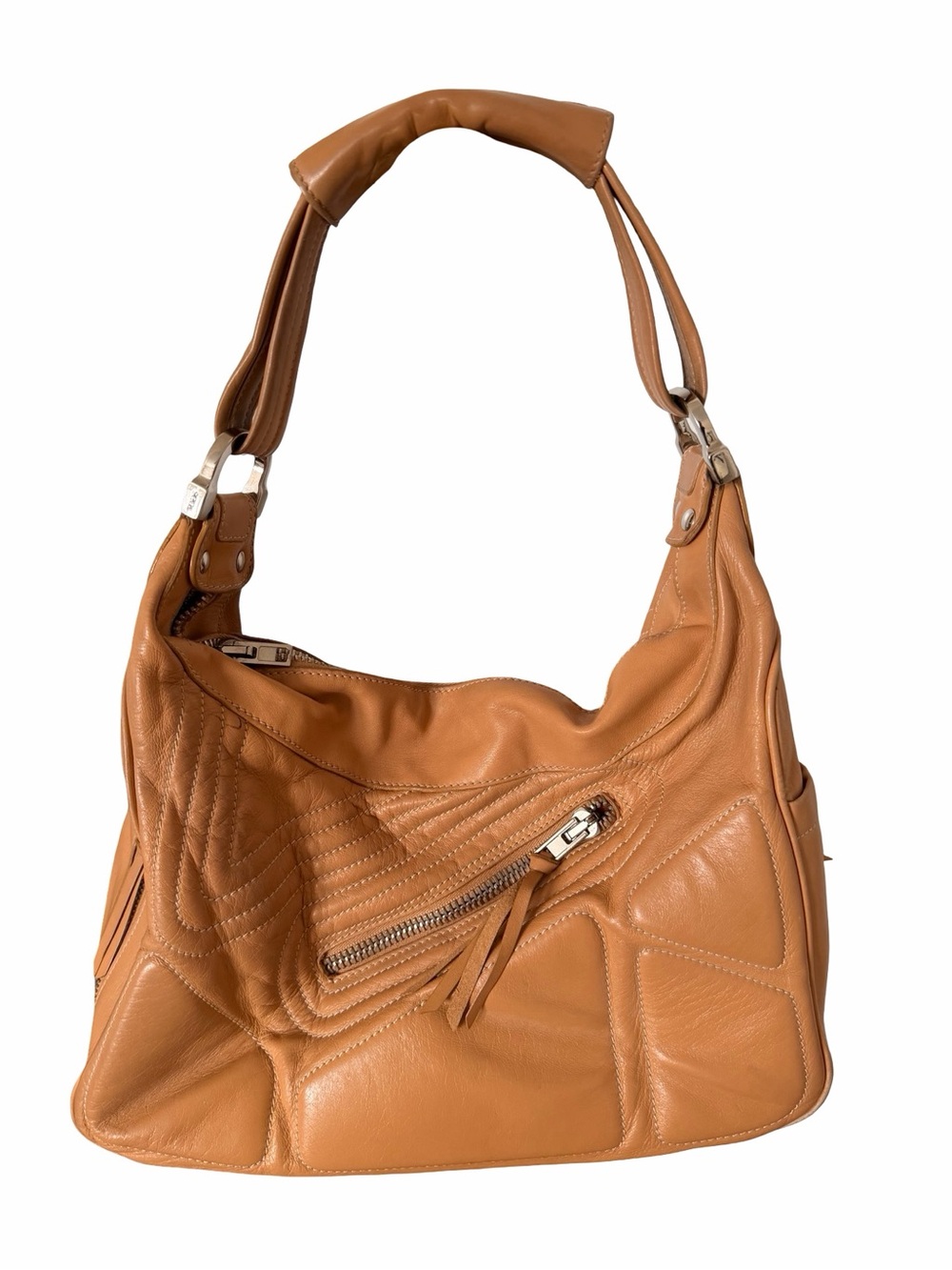 Tod's Cognac Leather Shoulder Bag with Front Zip